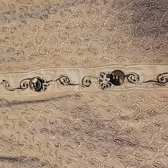 VTG MAGIC 1980s Tan Floral Embroidered Tie Back Sleeveless Circle Dress - Picture 13 of 16